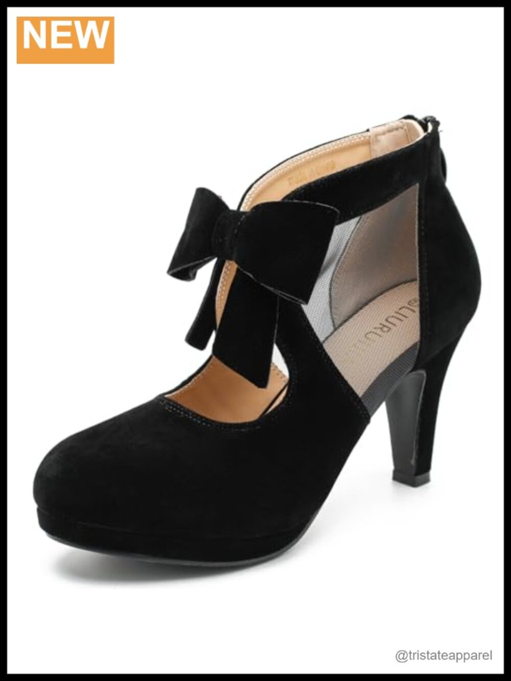 Women's Platform Bow High Heel Dress Pumps Round Toe Zip Mesh Formal Heels